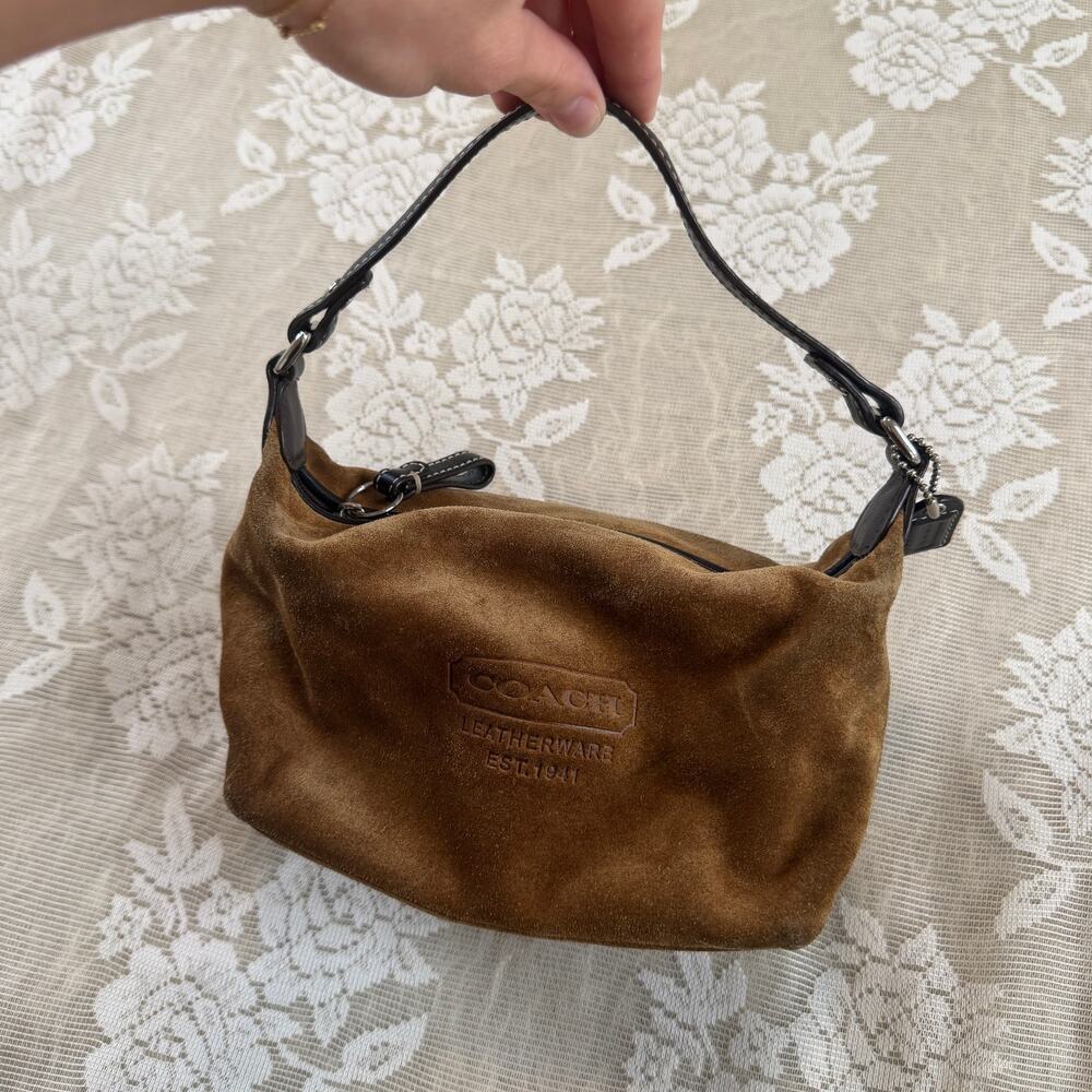 Vintage Coach Brown Suede Leatherware Shoulder Bag